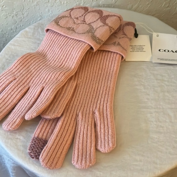 Coach Pink Knit Gloves - Picture 1 of 15